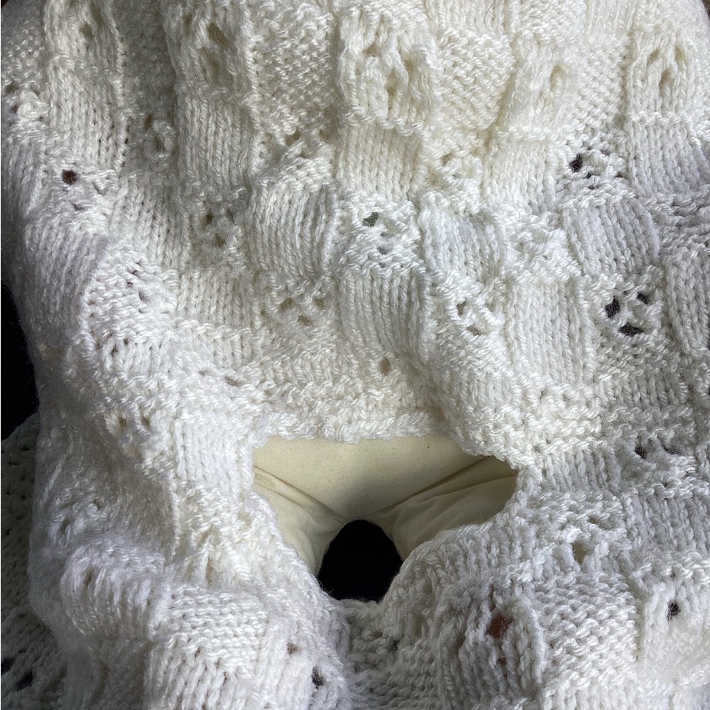 Carseat Baby Blanket Hand Crafted White Knitted Unisex - Picture 7 of 16